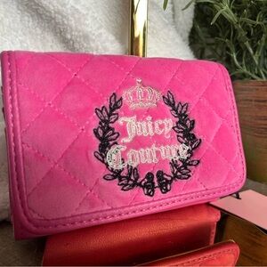 Juicy Couture Royal Couture Pink Velvet Quilted Trifold Wallet Double Sided NWT